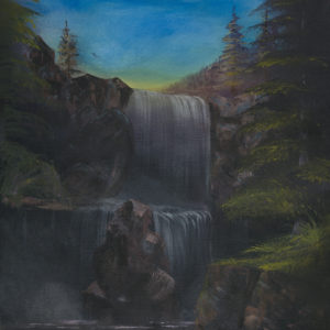 A Waterfall at Dawn - Acrylic on Canvas